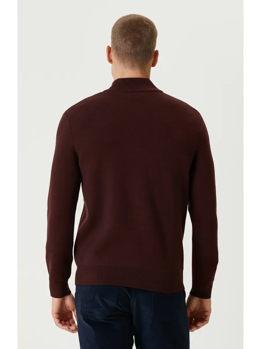 SANTIAGO - PULL ZIPPE ROUGE BORDEAUX