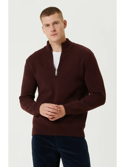 SANTIAGO - PULL ZIPPE ROUGE BORDEAUX