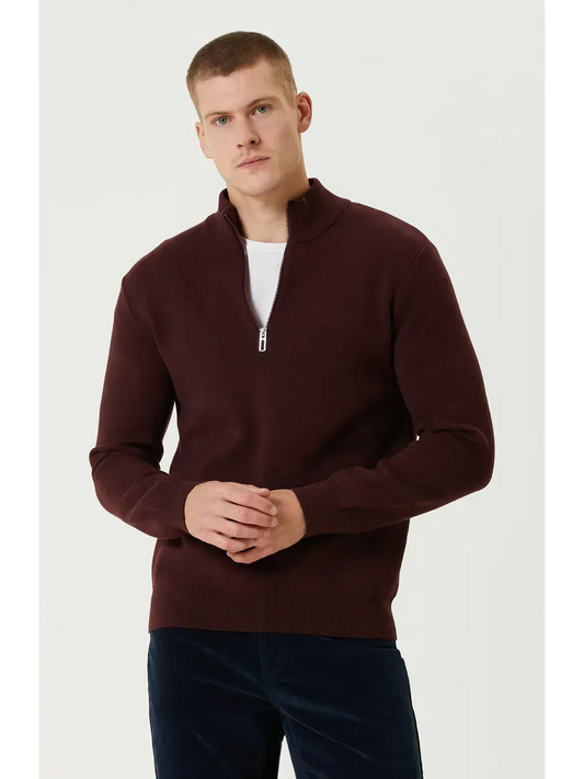SANTIAGO - PULL ZIPPE ROUGE BORDEAUX