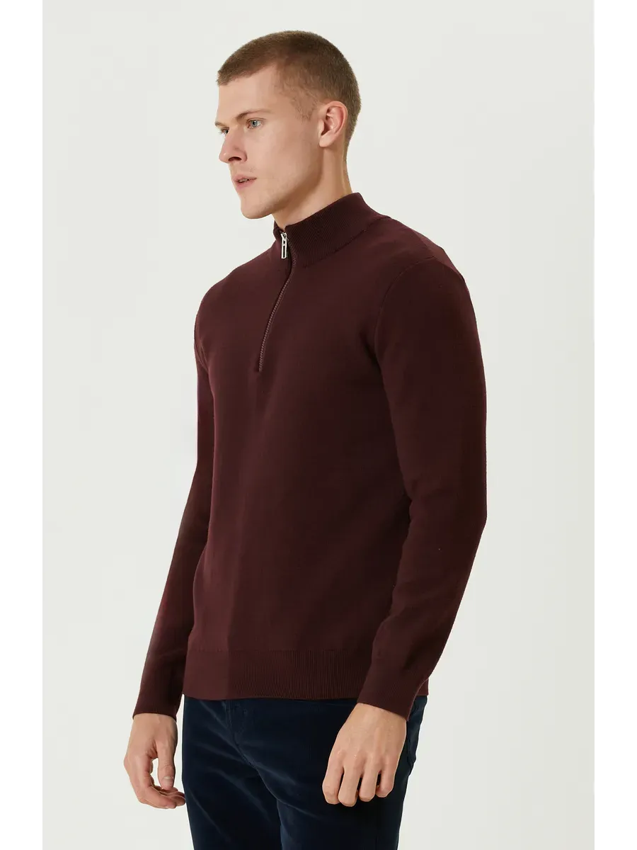 SANTIAGO - PULL ZIPPE ROUGE BORDEAUX