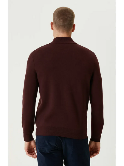 SANTIAGO - PULL ZIPPE ROUGE BORDEAUX