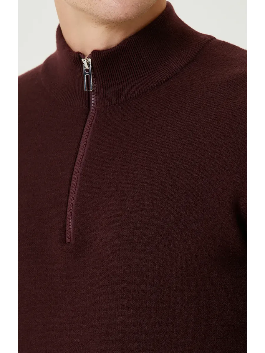 SANTIAGO - PULL ZIPPE ROUGE BORDEAUX