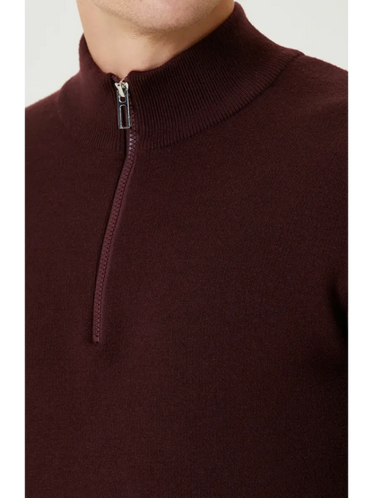 SANTIAGO - PULL ZIPPE ROUGE BORDEAUX